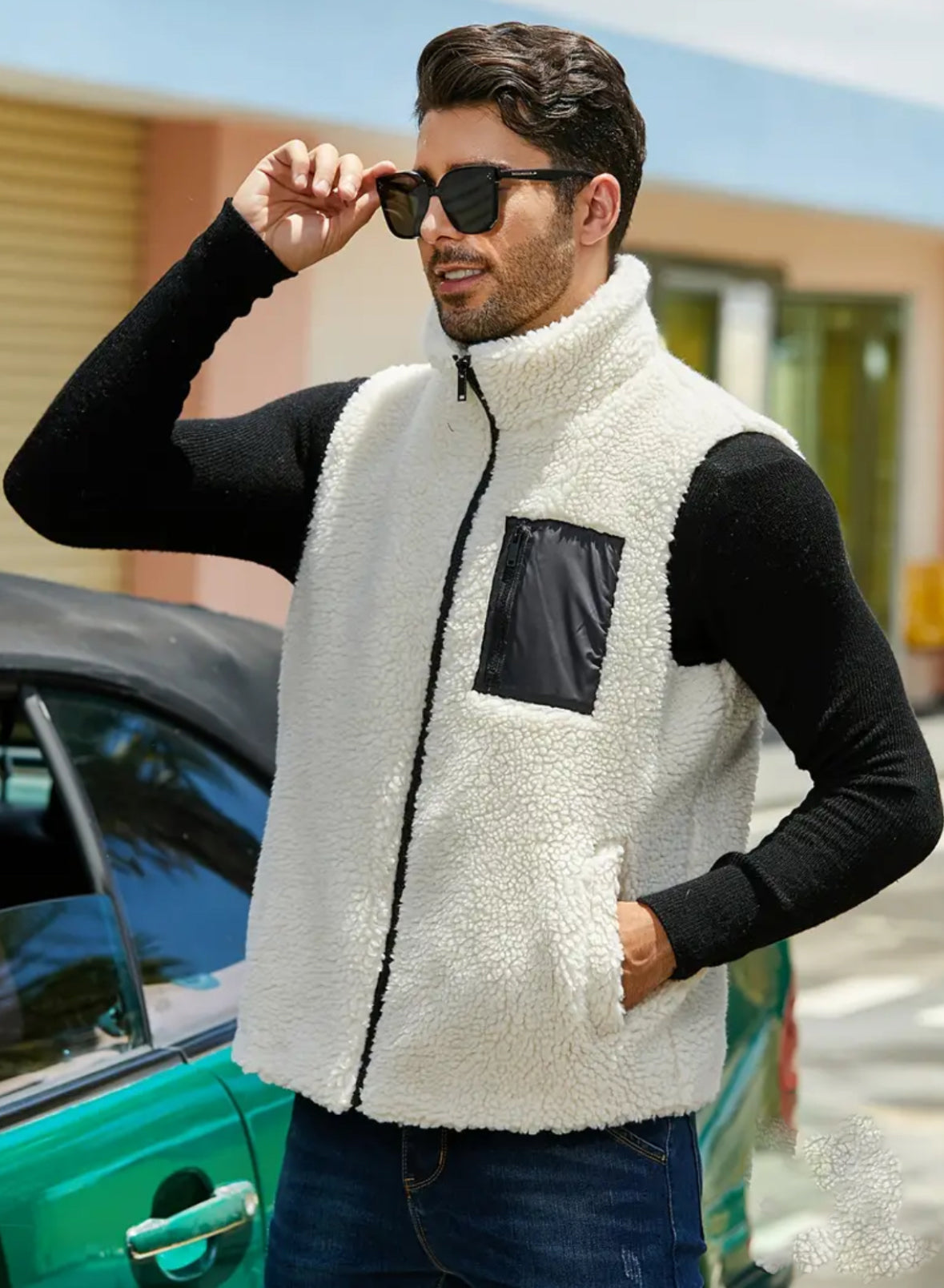 Cream Sleeveless Sherpa Jacket
