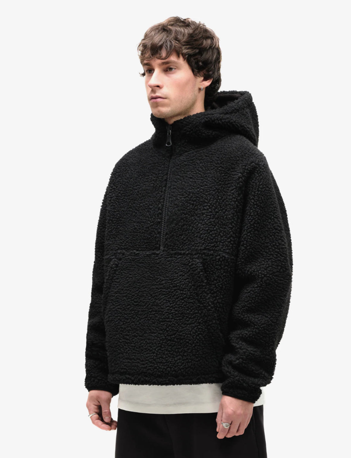 Half-zip Black Sherpa Hoodie