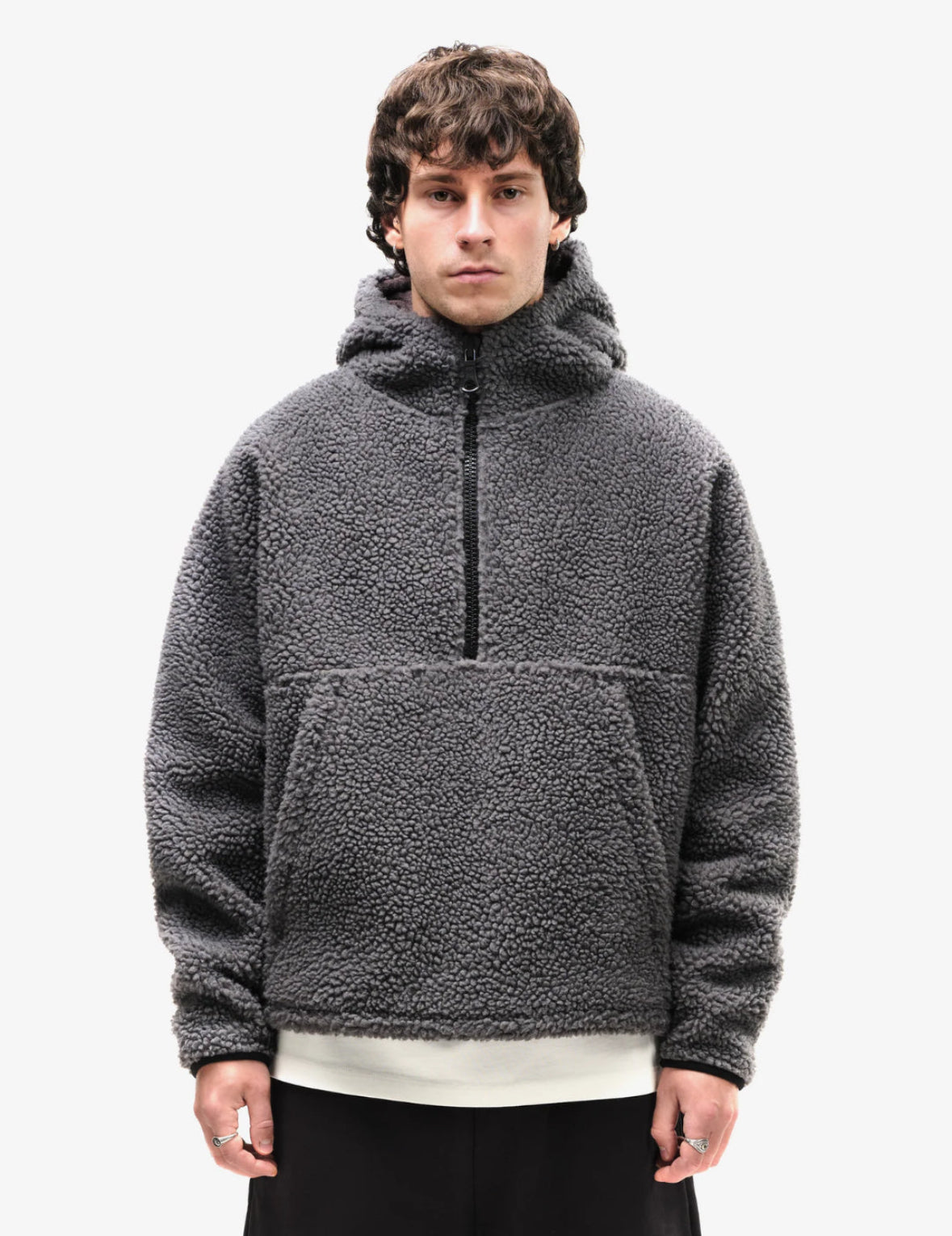 Half-zip Grey Sherpa Hoodie