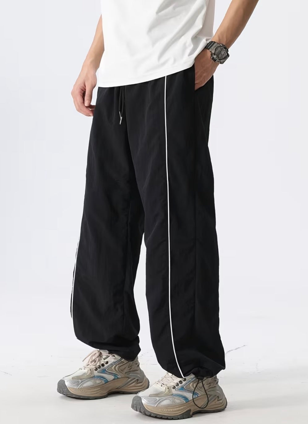 Parachute Baggy Black Track Pants Men