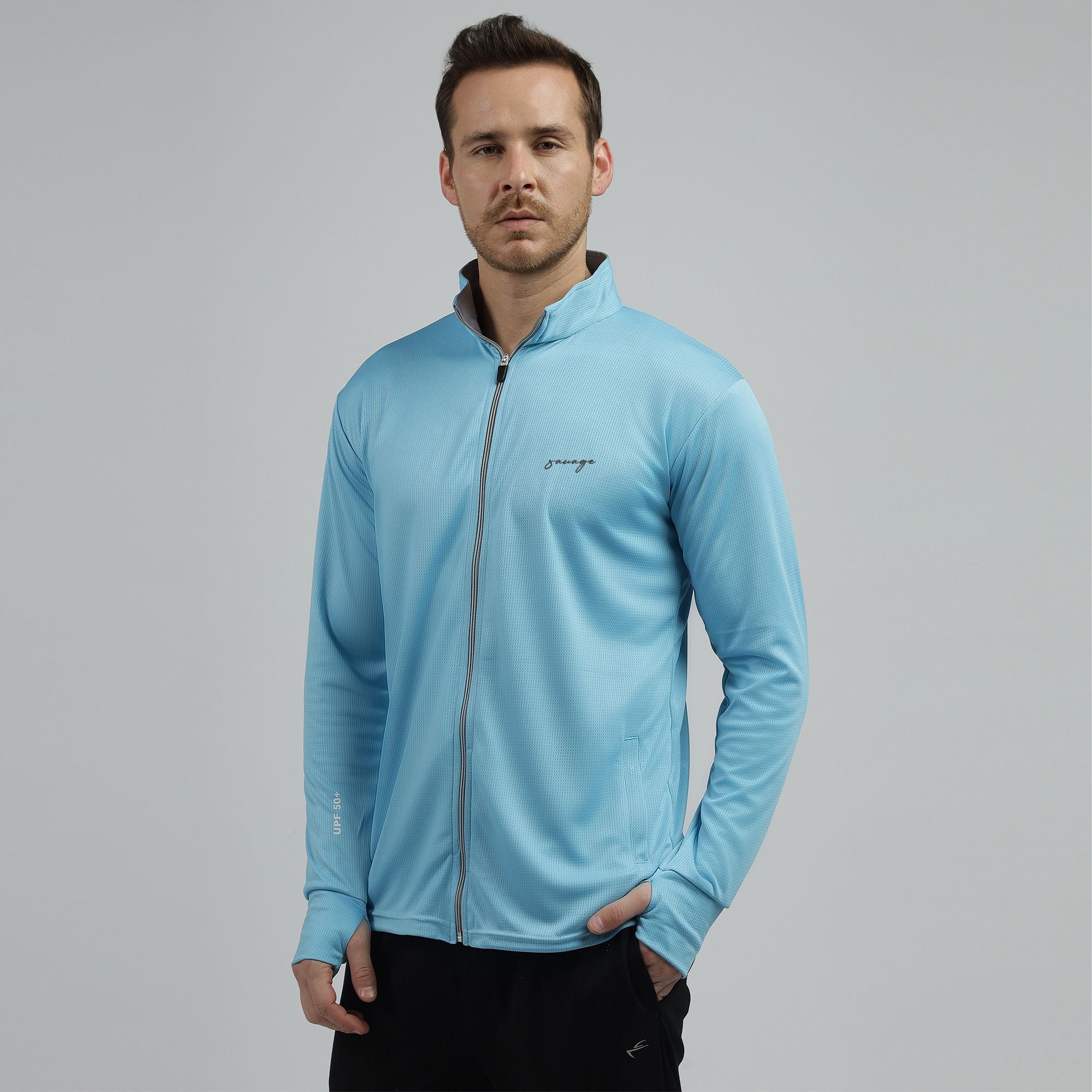 Sea Blue Collar Summer Sunscreen Jacket For Men