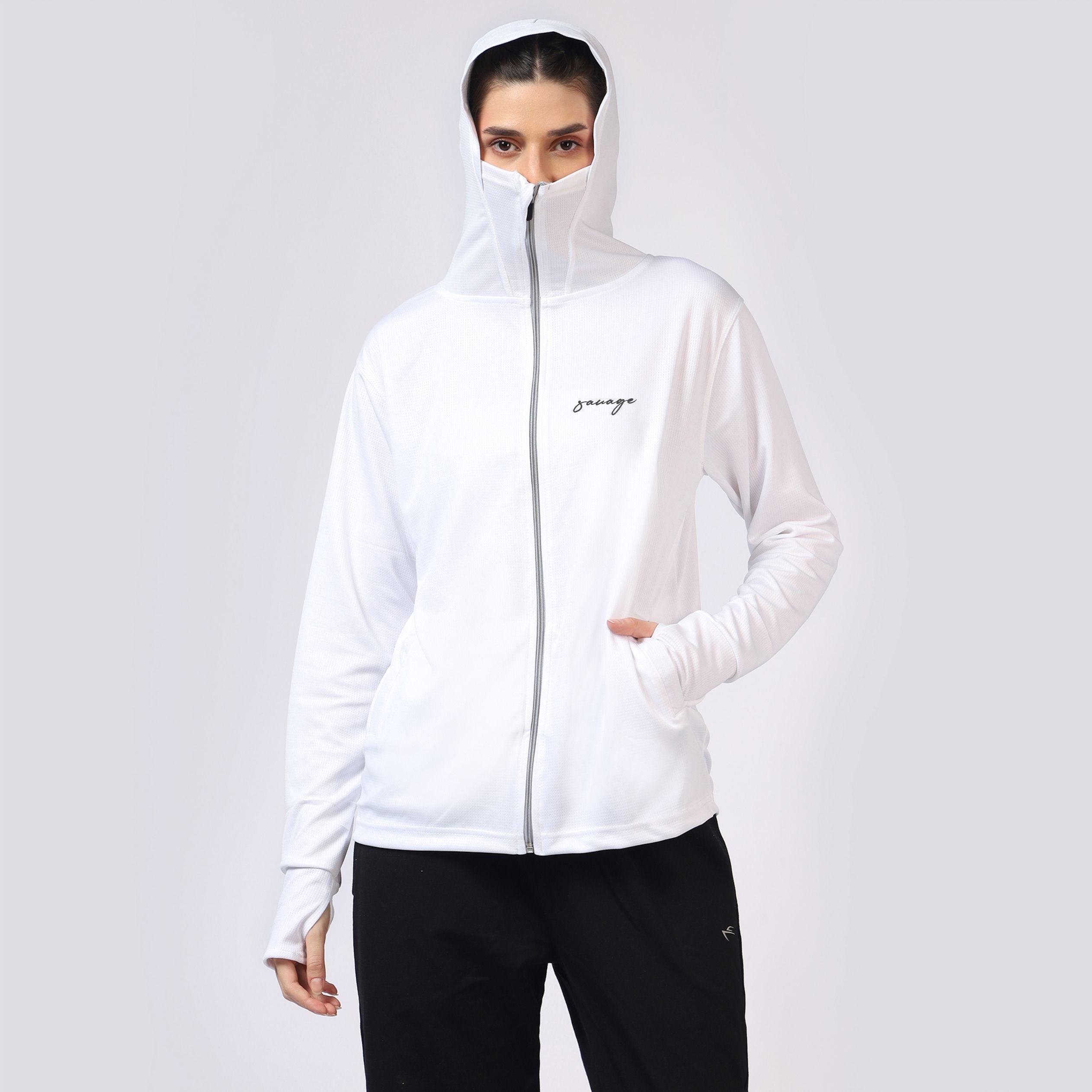 White UPF Balaclava Zipper Sunscreen Jacket